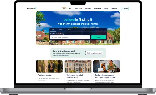 Rightmove.co.uk property portal shown on a laptop