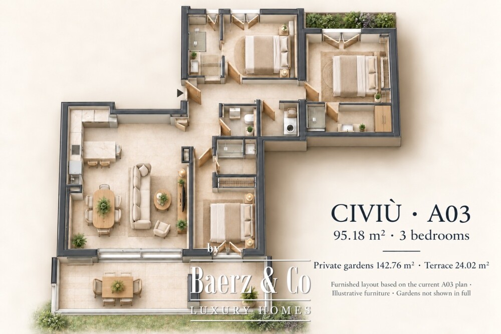 CIVIÙ A03 — Three-bedroom apartment with two gardens and terrace image