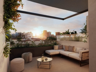 Private patio residence with expansive living spaces and rooftop solarium