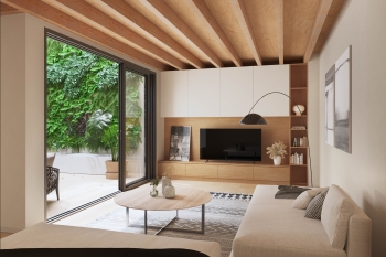 Private patio residence with expansive living spaces and rooftop solarium