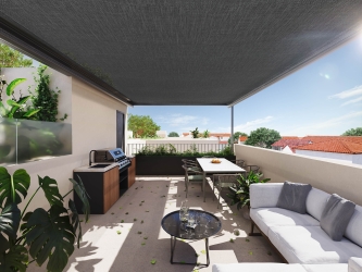 Architectural patio residence with private courtyard and rooftop living